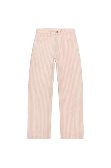 ZW COLLECTION ANKLE RELAXED STRAIGHT MID-RISE STRIPED JEANS - Pink by Zara