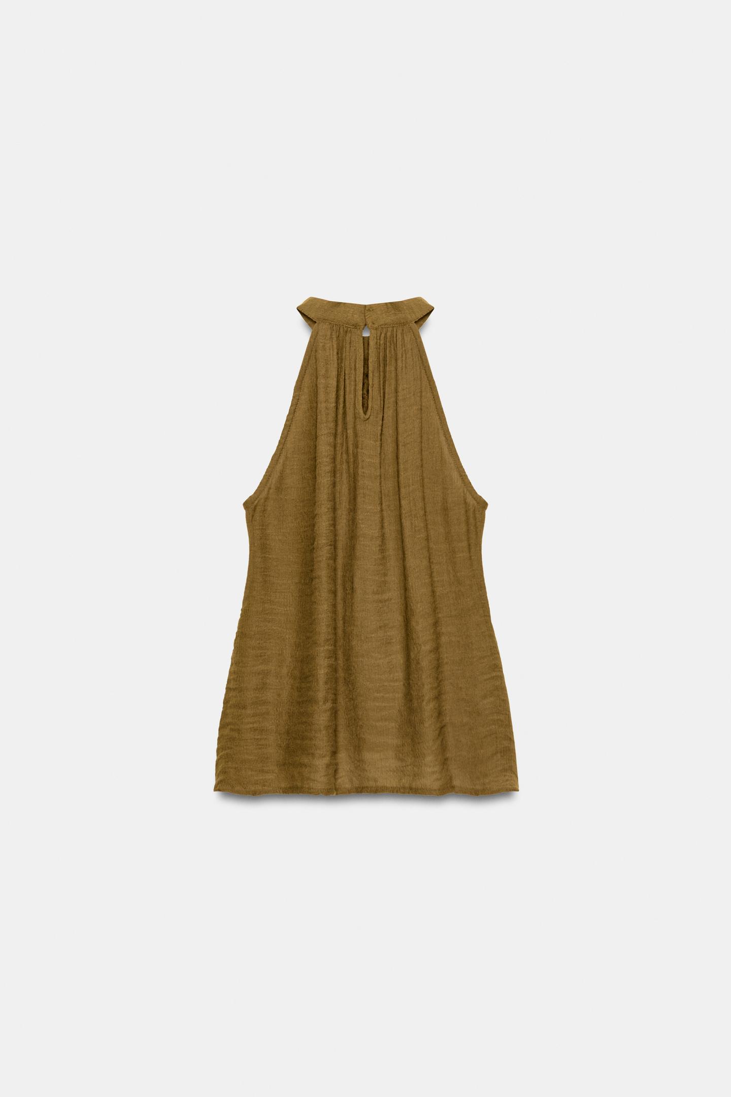 Женский топ Zara Ruched Halter Top, цвет: Оливковый зелёный — фото 7