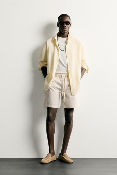 Zara STRIPED RELAXED FIT SHORTS - Oyster-white - Image 0