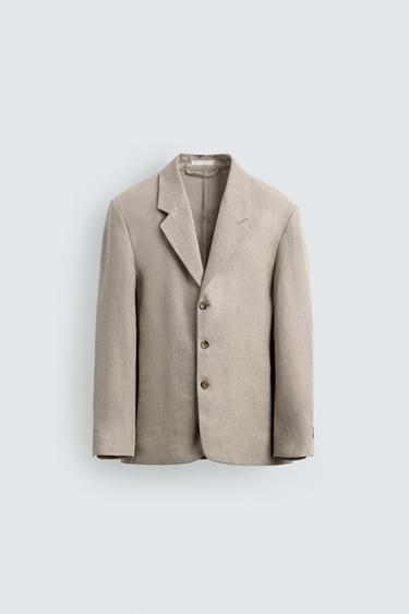 Zara 棉麻休閒西裝外套 - 沙色