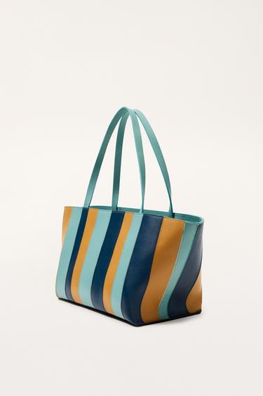 STRIPED LEATHER TOTE BAG - LIMITED EDITION - Blue by Zara - Image 1