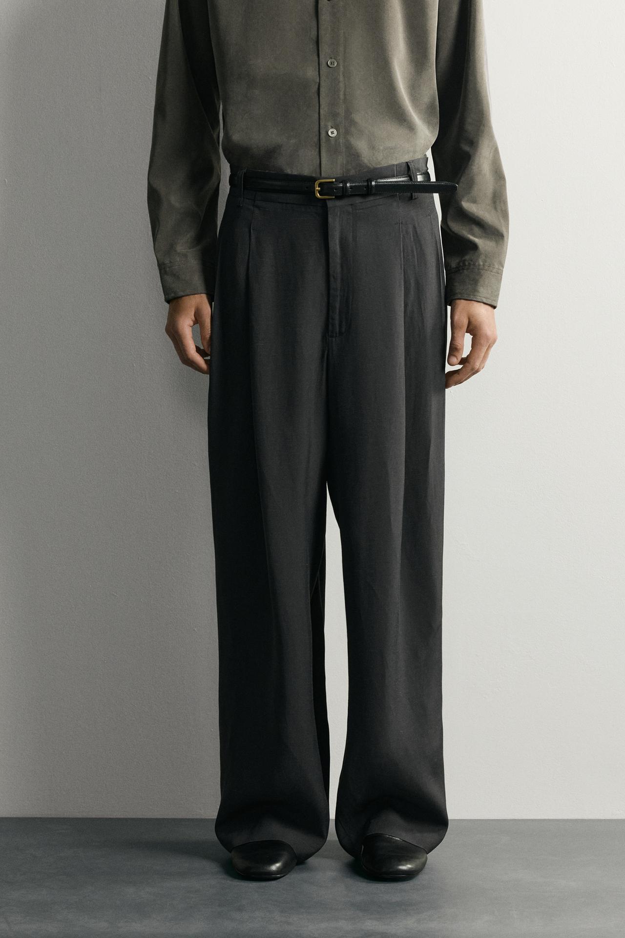 RELAXED FIT WIDE LEG SUIT PANTS — Anthracite grey