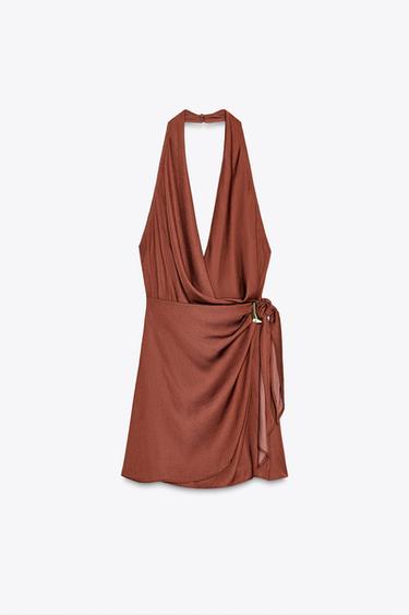 GOLD APPLIQUÉ HALTER MINI DRESS - Brown by Zara - Image 6