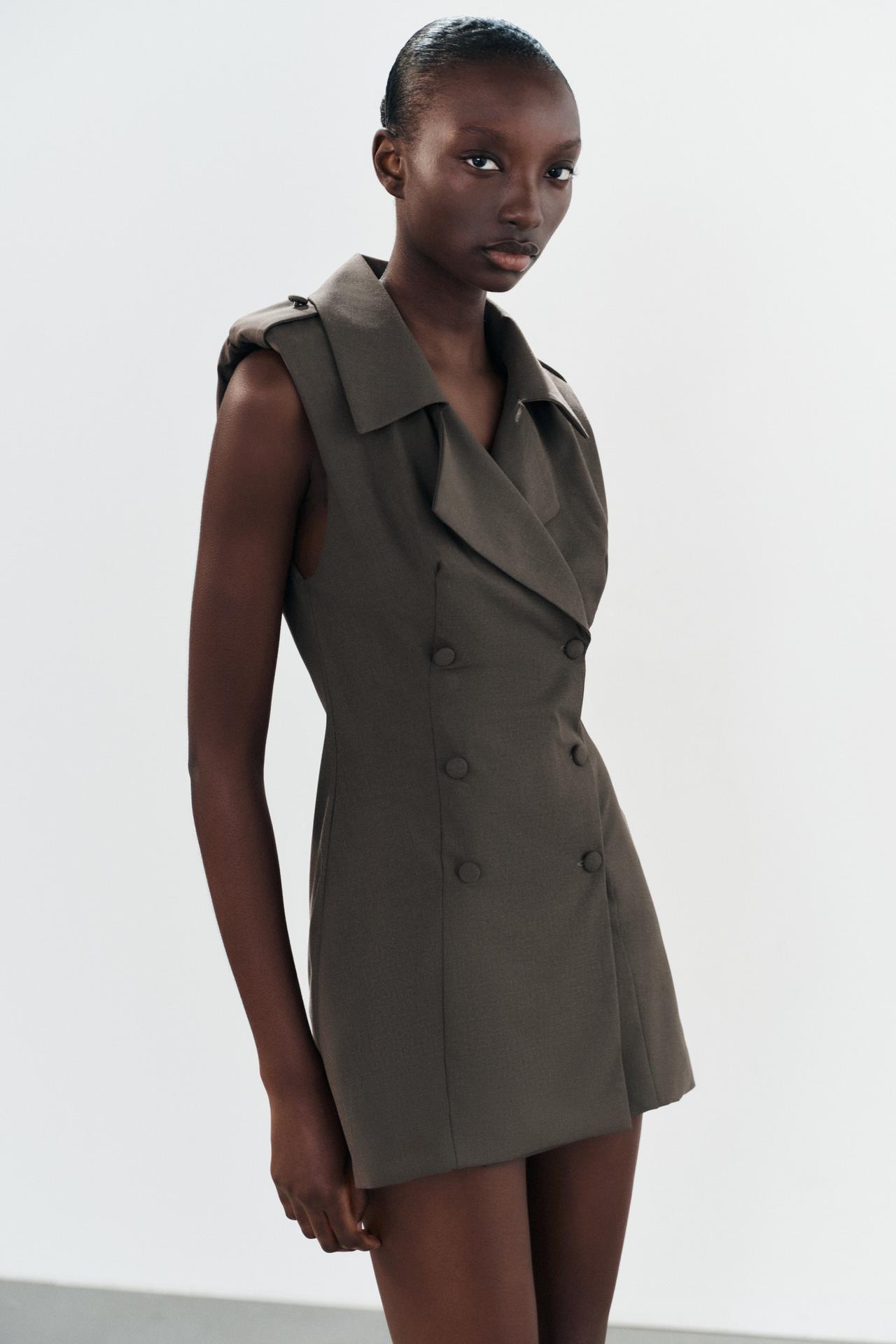 BUTTONED MINI DRESS WITH LOOPS — taupe brown