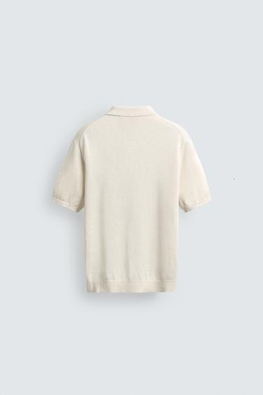 POLO EN MAILLE SOIE ET LIN - Blanc cassé de Zara - Image 7
