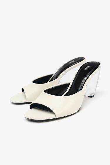 LEATHER TRANSPARENT WEDGE MULES - Ecru White by Zara - Image 4