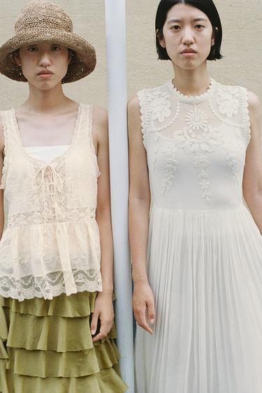 ZW COLLECTION EMBROIDERED ROMANTIC TOP - Oyster-white by Zara