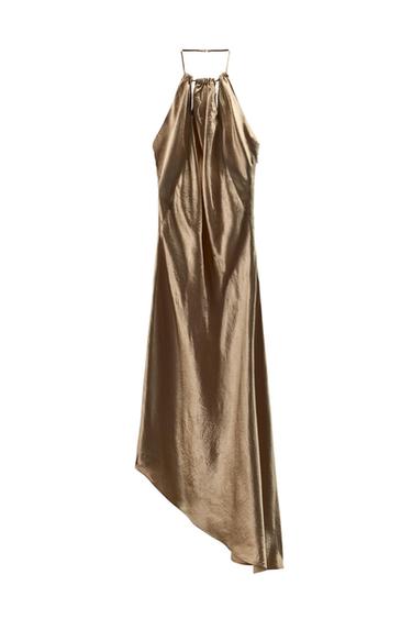 Zara WRINKLED EFFECT HALTER DRESS - Golden - Image 0