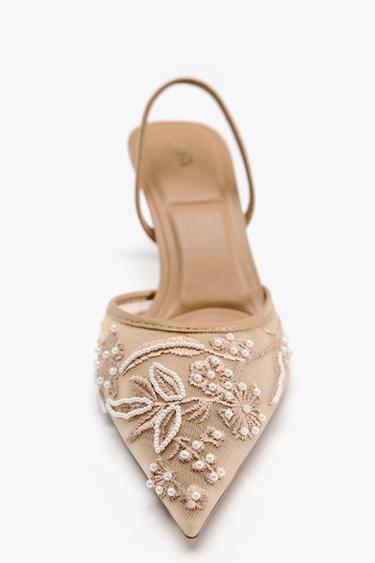 CHAUSSURES OUVERTES À L'ARRIÈRE EN MESH BRODÉ - Marron de Zara - Image 3