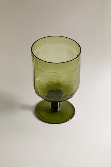 VERRE À PIED MARTELÉ - Vert de Zara - Image 1