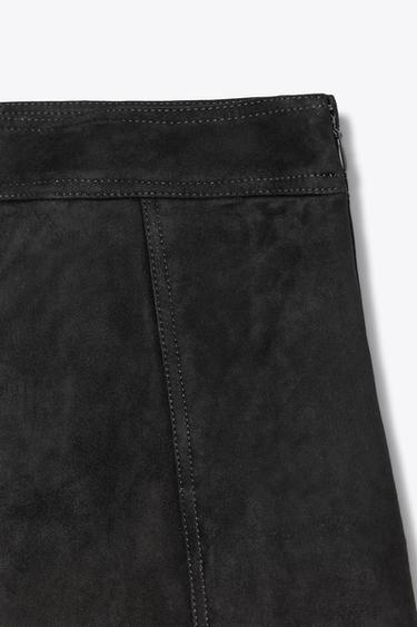 ZW COLLECTION LIMITED EDITION SUEDE LEATHER FLARED SKIRT - Black by Zara - Image 6