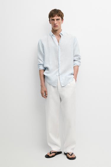 Camisa regular fit rayas 100% lino - Raya verde de Zara - Imagen 0