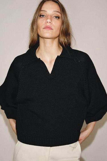 KNIT POLO JUMPER - Black by Zara - Image 2