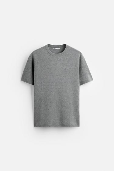Zara TEXTURED KNIT T-SHIRT - Gray marl