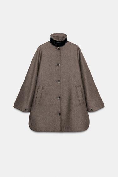 MANTEAU CAPE AVEC LAINE COL CONTRASTE - Vison foncé de Zara - Image 1