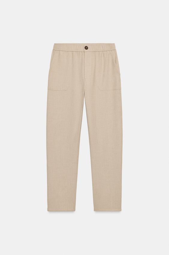 Zara ELASTIC-WAIST PANTS - Sand / Marl - Image 0