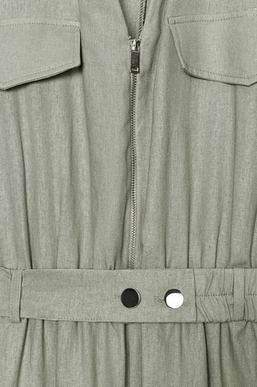 LINEN BLEND BELTED JUMPSUIT - Light khaki by Zara - Image 6