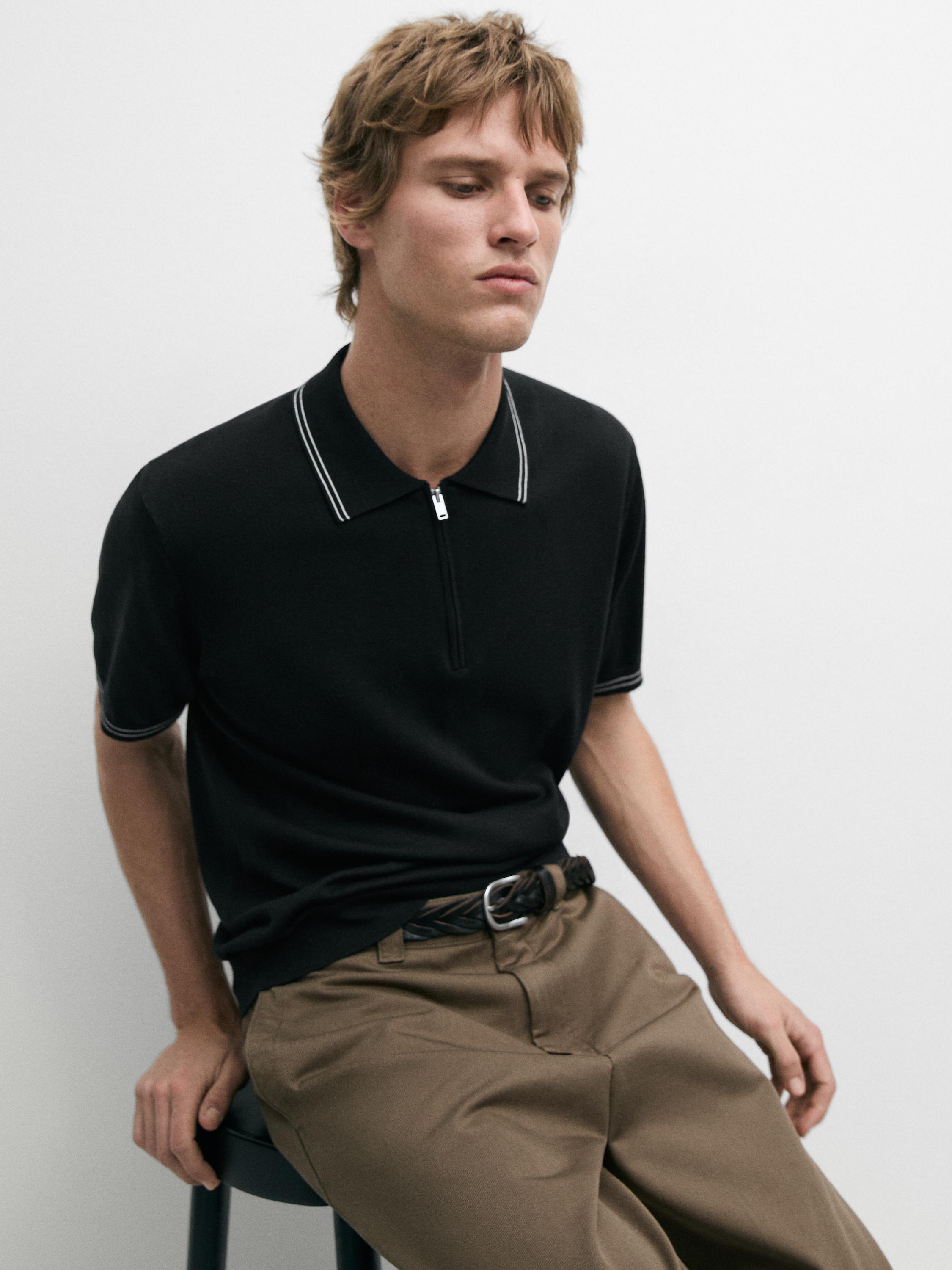 Knit polo sweater with collar detail