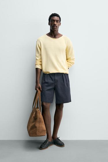 RELAXED FIT PLEATED BERMUDA SHORTS - Navy blue by Zara