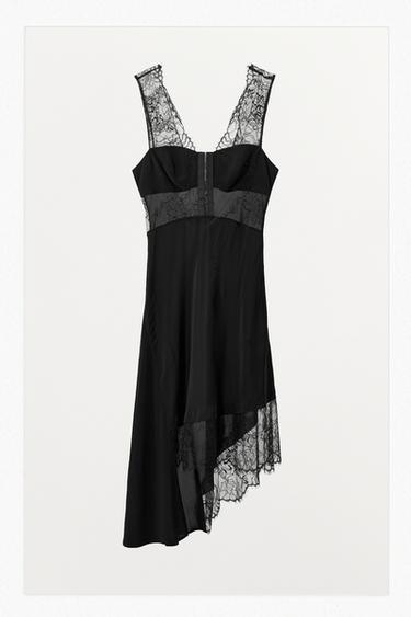 SATIN ASYMMETRIC LACE DRESS - Black by Zara