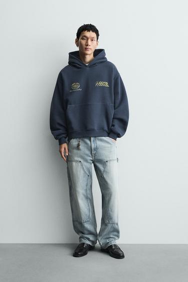 SUDADERA LAVADA TEXTOS ESTAMPADOS - Azul de Zara