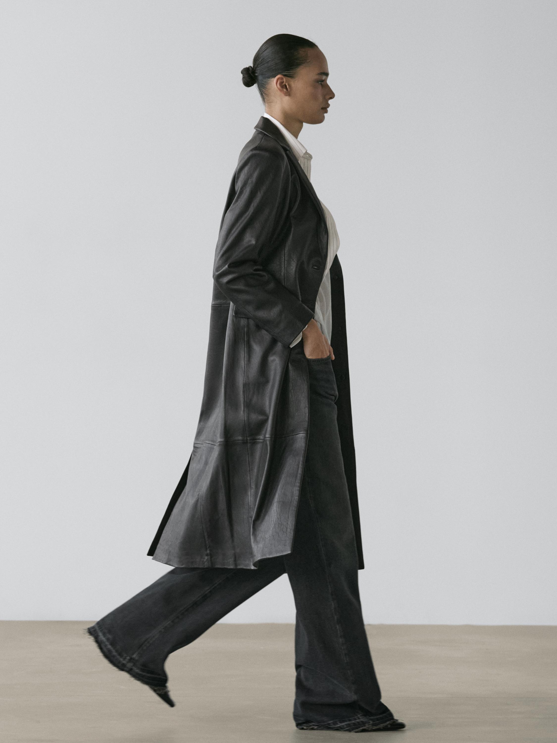 Long nappa leather coat