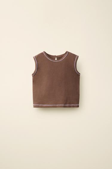 TOPSTITCHED T-SHIRT CREATED BY CARAMEL LONDON X ZARA - Brown by Zara