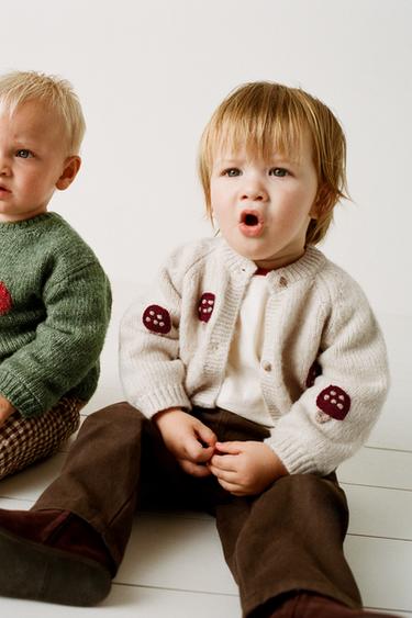 KNIT CARDIGAN WITH MUSHROOM EMBROIDERY - Light beige by Zara