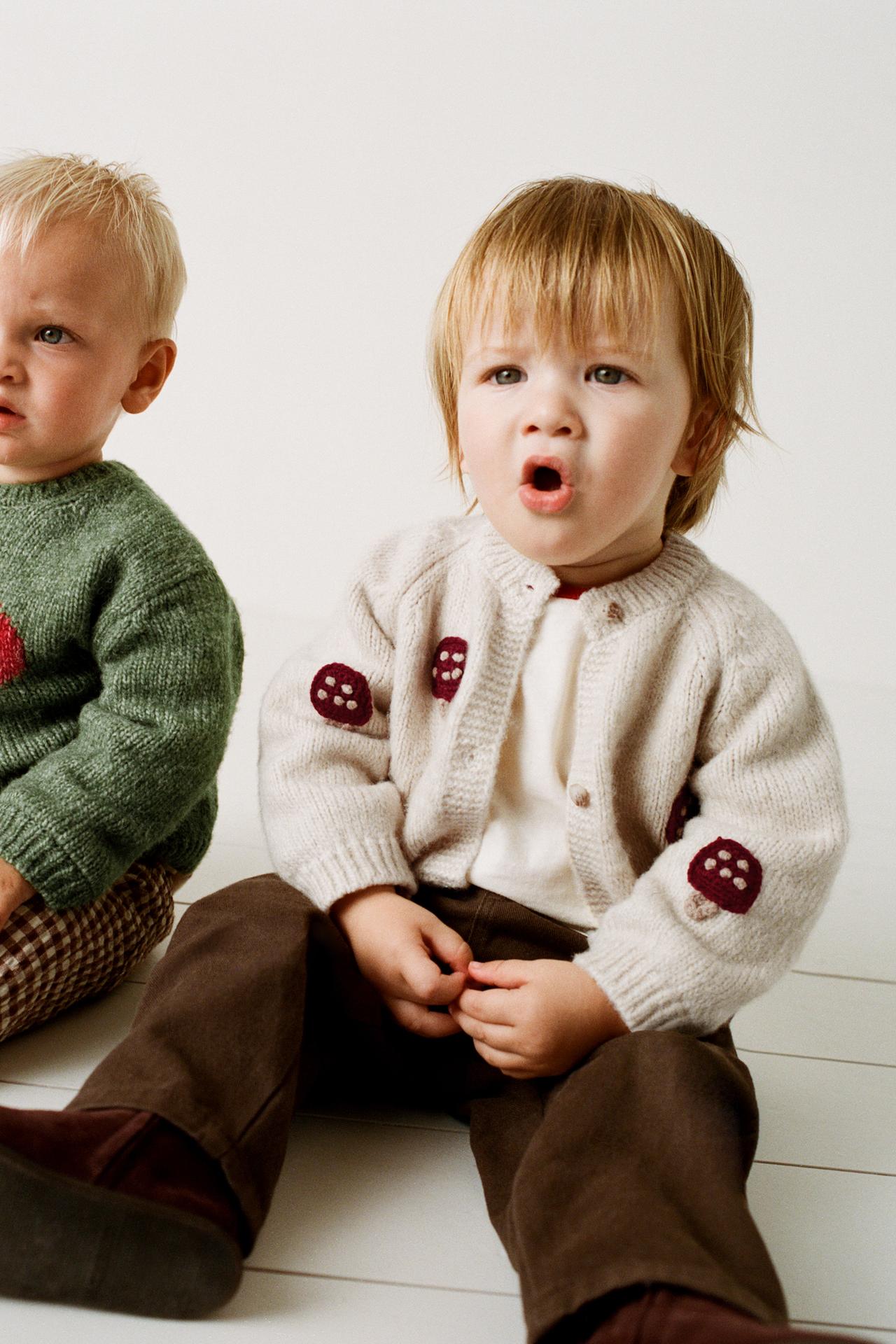 EMBROIDERED MUSHROOM CARDIGAN — Light beige