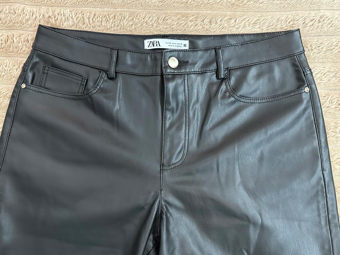 LEATHER EFFECT LONG LENGTH STRAIGHT-LEG TROUSERS - Image 4