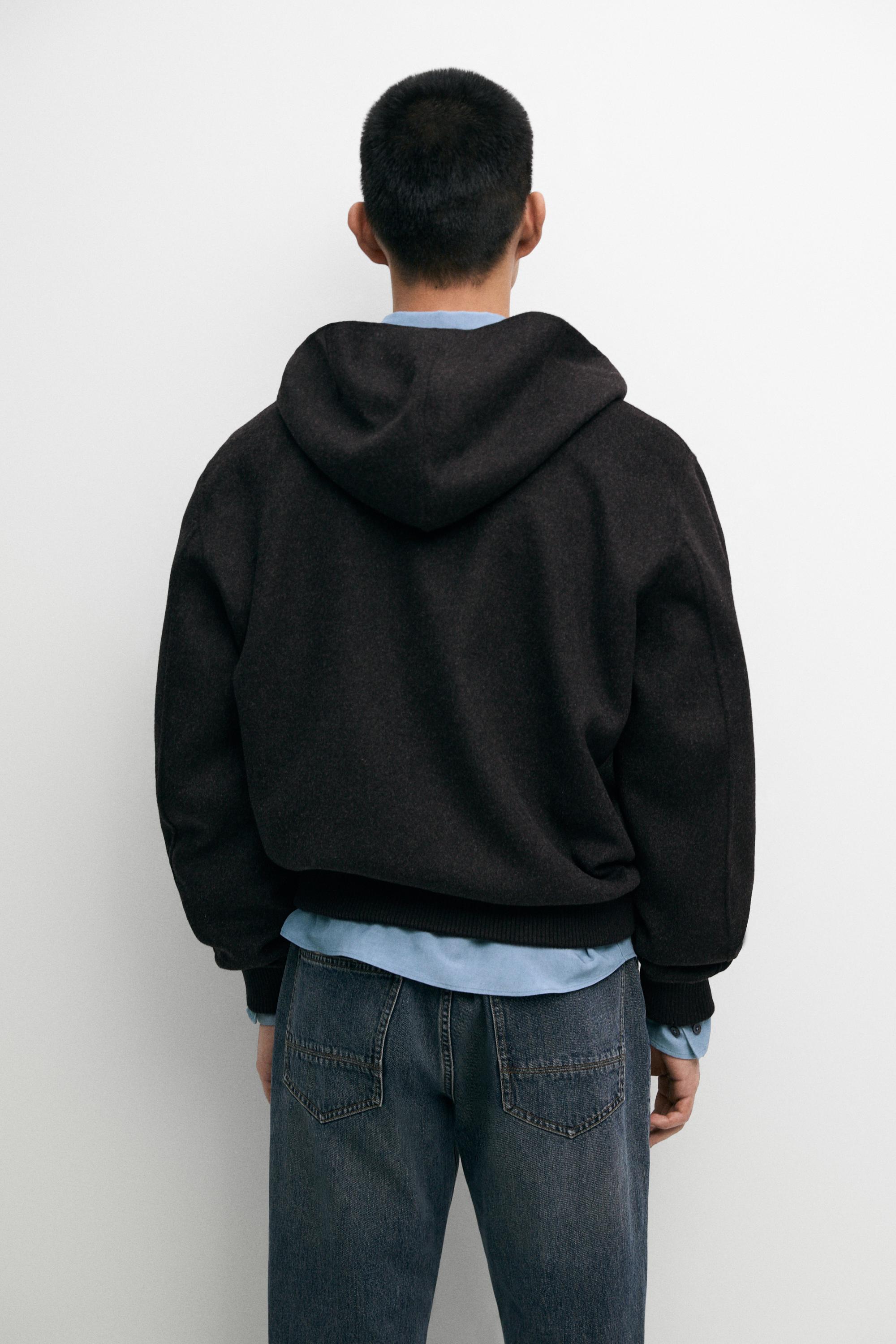 Wool blend double-knit hooded jacket