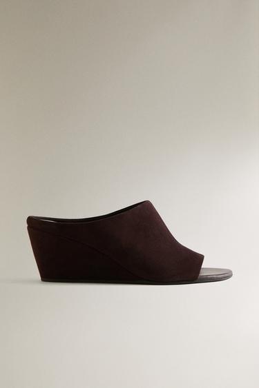 LEATHER HIGH-HEEL WEDGE SANDALS - Brown by Zara - Image 0