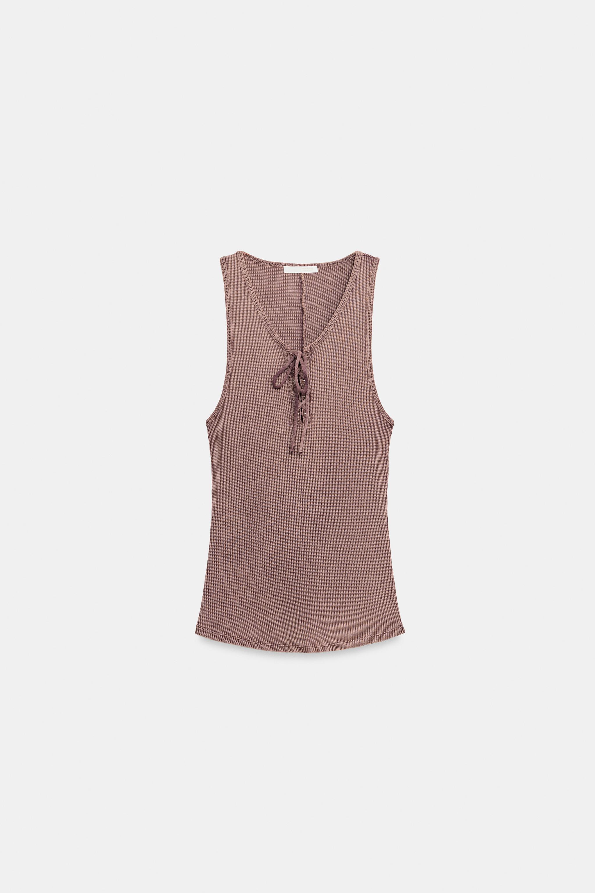 Женские топы Zara WASHED EFFECT DRAWSTRING TOP — фото 4