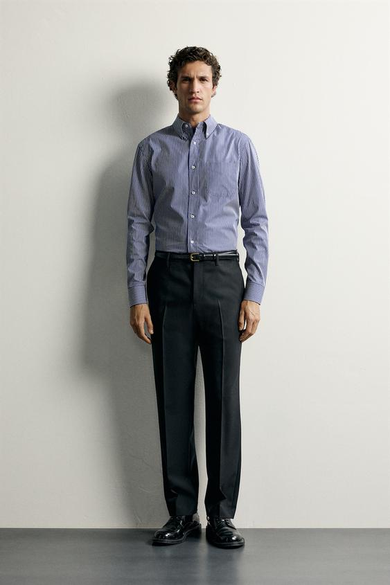 STRIPED REGULAR FIT SHIRT - Blue/White by Zara - Image 0