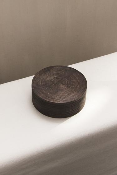 ROUND WOODEN BOX - Dark brown by Zara