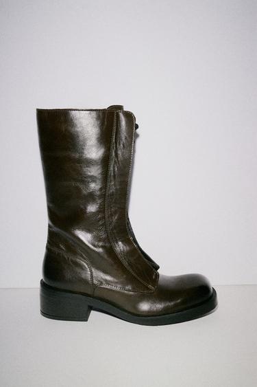 LACE-UP ANKLE BOOTS - Khaki Green by Zara
