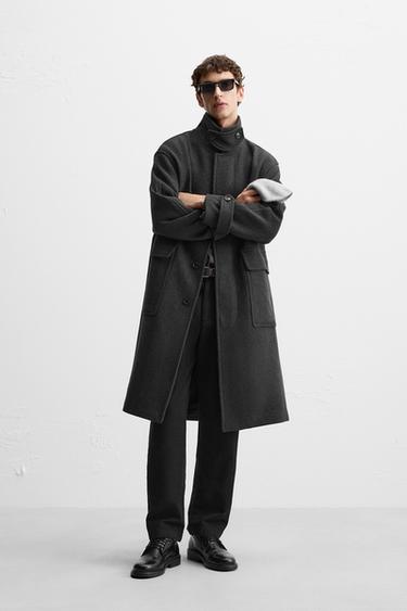 RELAXED FIT WOOL COAT - Anthracite grey by Zara