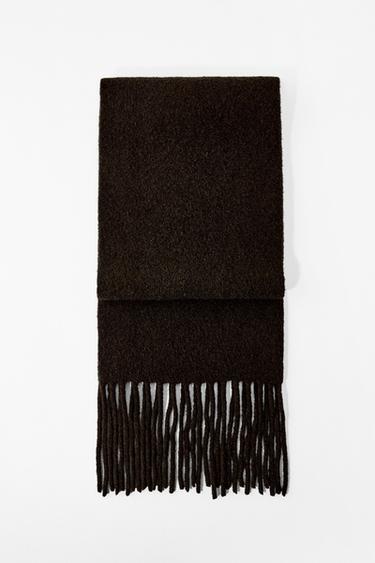 KNIT SCARF WITH WOOL AND FRINGES - Brown by Zara