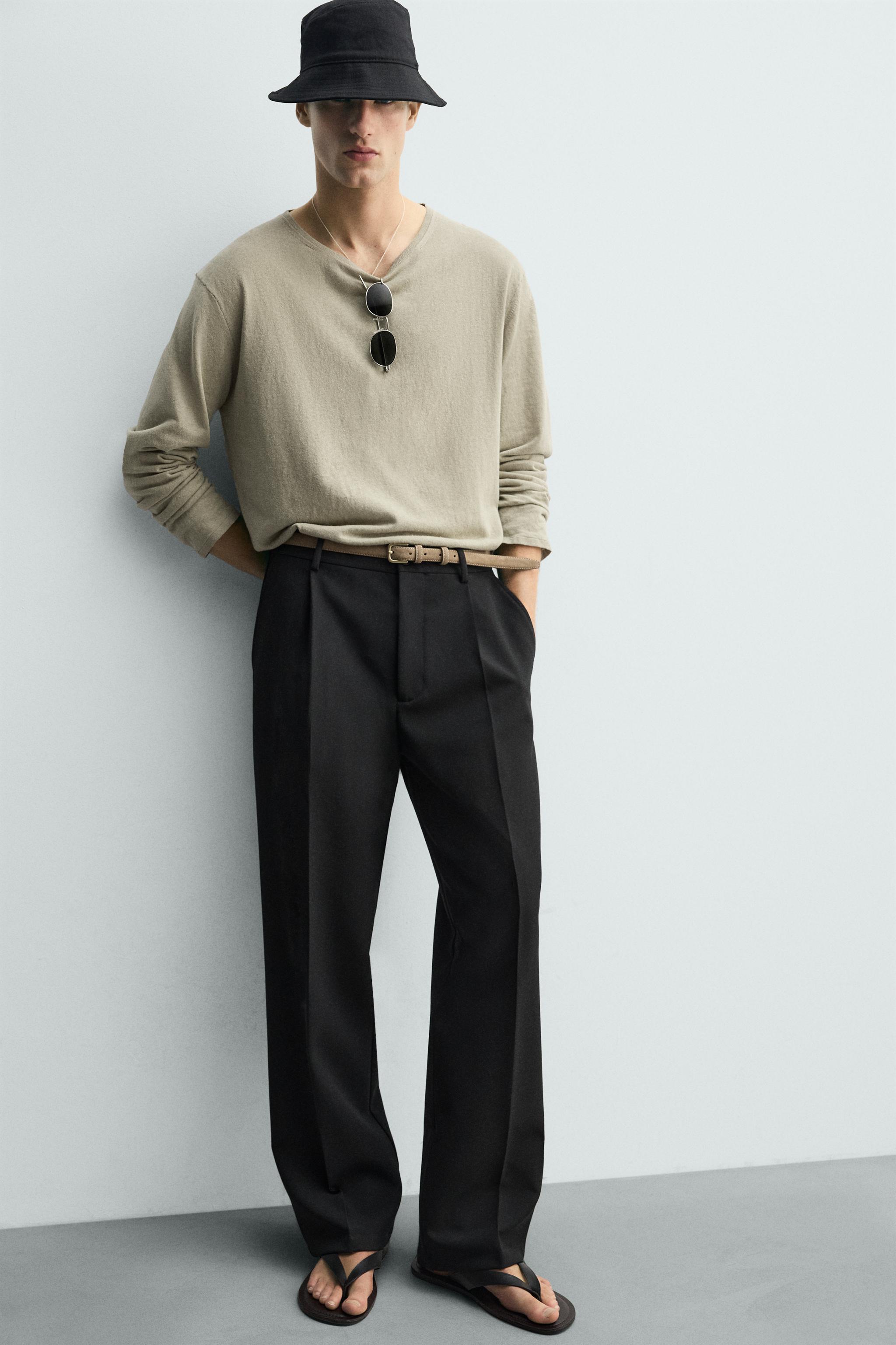 CROPPED PLEATED WIDE FIT PANTS