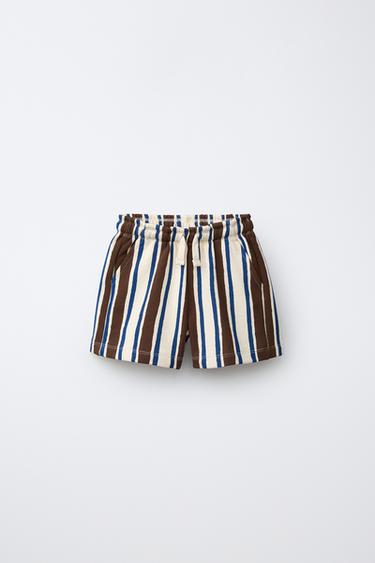 PLUSH STRIPED BERMUDA SHORTS - Brown-Blue by Zara - Image 0