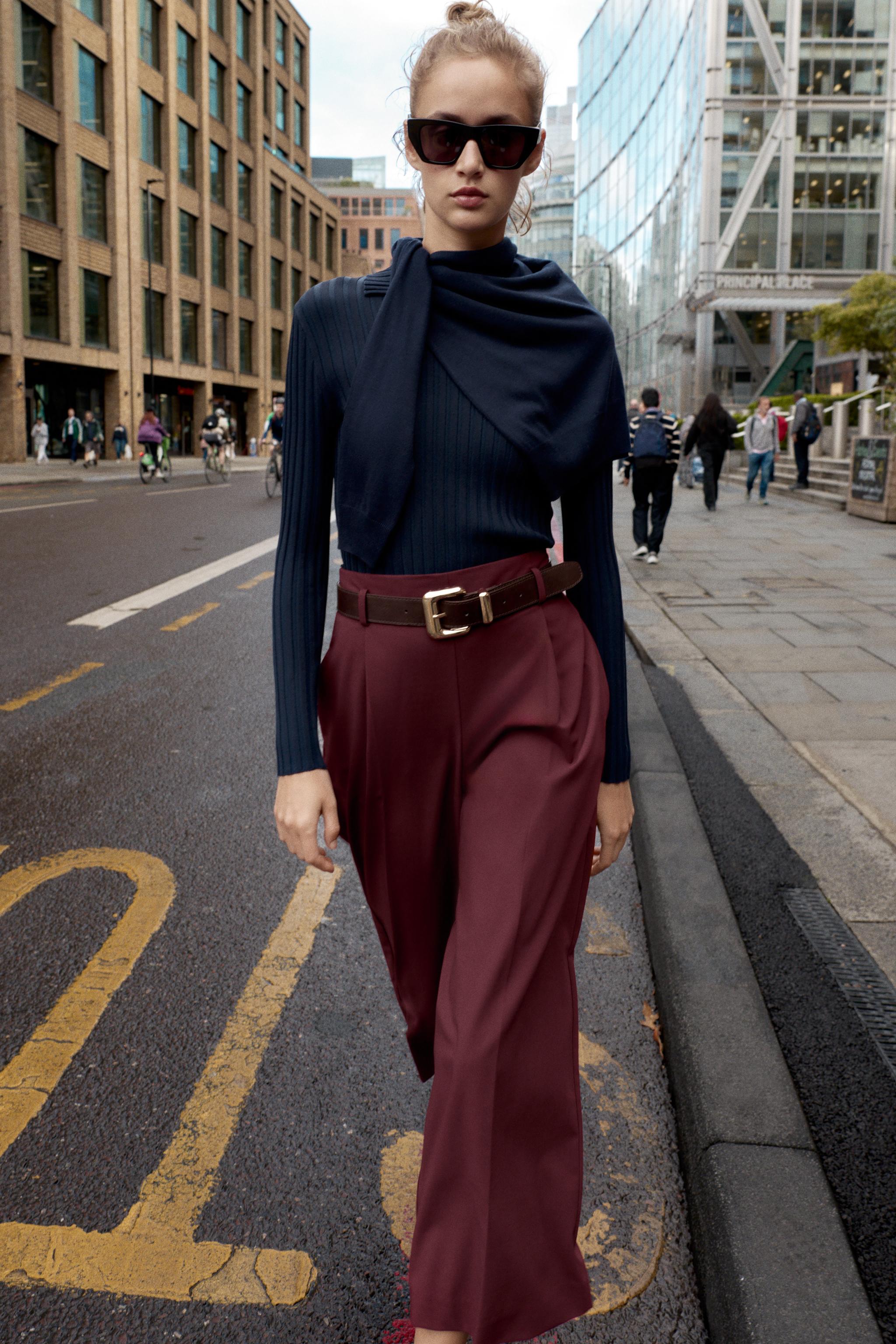 【美品】ZARA マンテコ　Manteco バーガンディ ロングコート ベルト 美品】ZARA マンテコ Manteco バーガンディ ロングコート ベルト