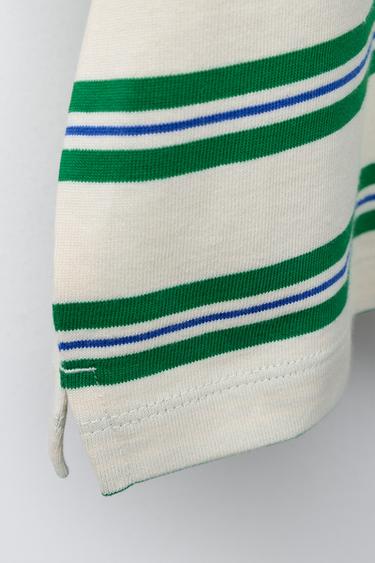 T-SHIRT À RAYURES BRODÉ - Blanc / Vert de Zara - Image 3