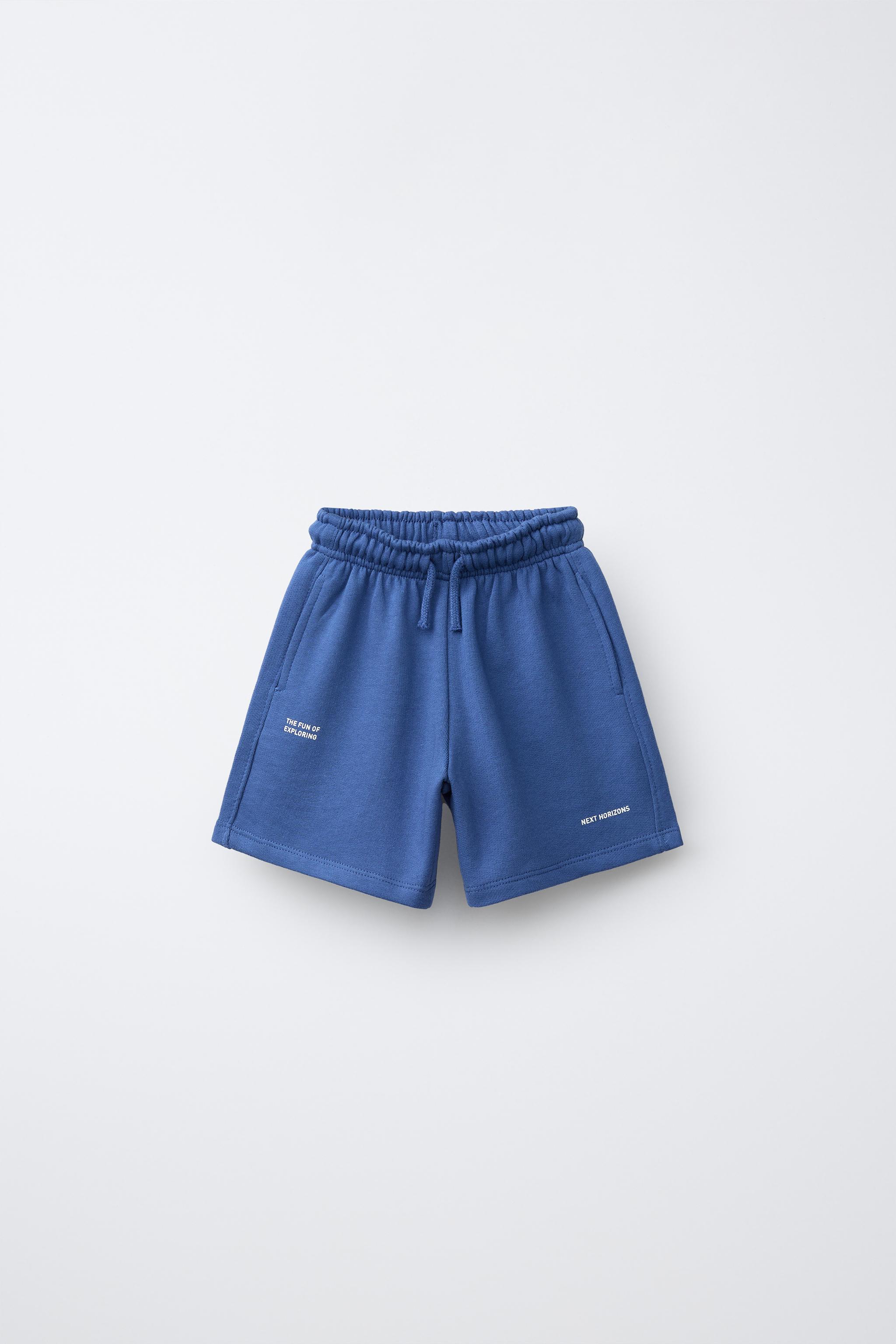 SLOGAN PRINT BERMUDA SHORTS — Blue