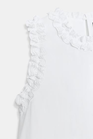 Zara RUFFLED POPLIN DRESS - White