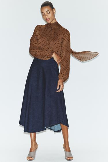 FALDA Z1975 MIDI ASIMÉTRICA - Azul de Zara