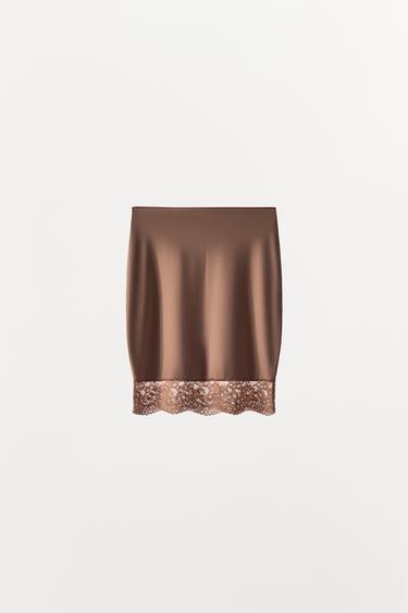 LINED SKIRT WITH POLYAMIDE LACE - Beige-pink by Zara - Image 4