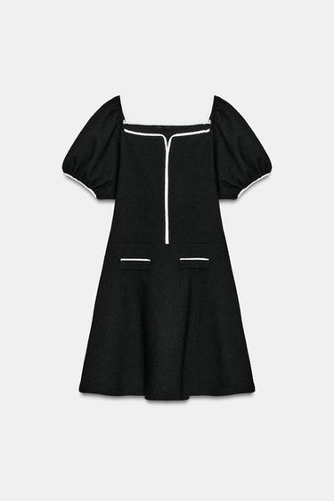 CONTRAST BOUCLÉ DRESS - Black / Ecru by Zara - Image 6