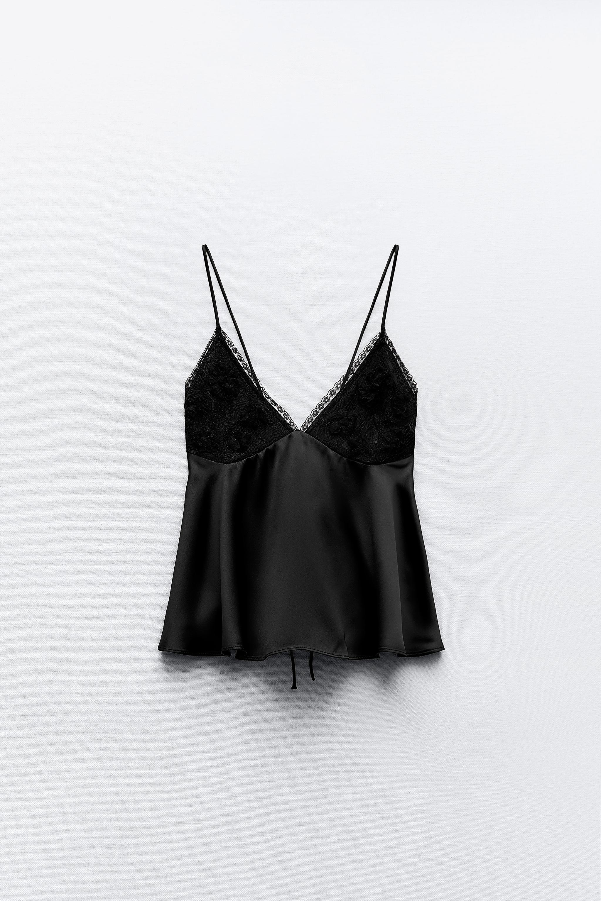 Black silk camisole with lace details
