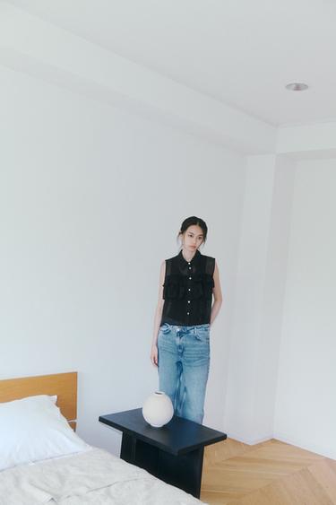 SEMI-SHEER TOP WITH RUFFLES - Black by Zara