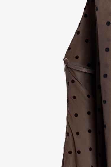 Zara POLKA DOT SCARF MAXI DRESS - Brown